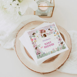 Rosa Fairy Flicka Shower Blommigt Forest Pappersservett