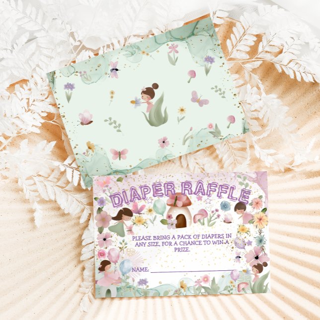 Rosa Fairy Flicka Shower Flower Diaper Raffle Tilläggskort (Skapare uppladdad)