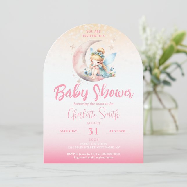 Rosa Fairy Girl Baby Shower Arch Inbjudningar (Stående Fram)