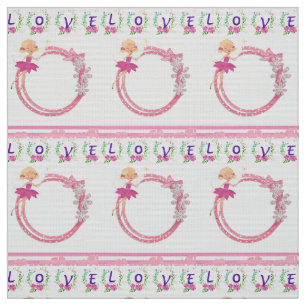 Rosa Fairy Kärlek Hearts Blommigt Fabric Tyg