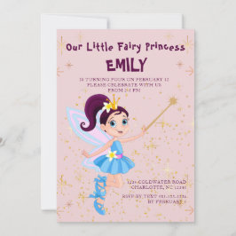 Rosa Fairy Princess Birthday bjudande Inbjudningar