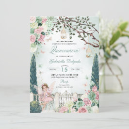 Rosa Fairy Princess Enchanted Garden Quinceanera Inbjudningar