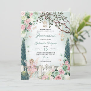 Rosa Fairy Princess Enchanted Garden Quinceanera Inbjudningar