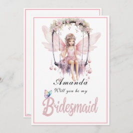 Rosa Fairy Swing blir min bridesmaid Inbjudningar