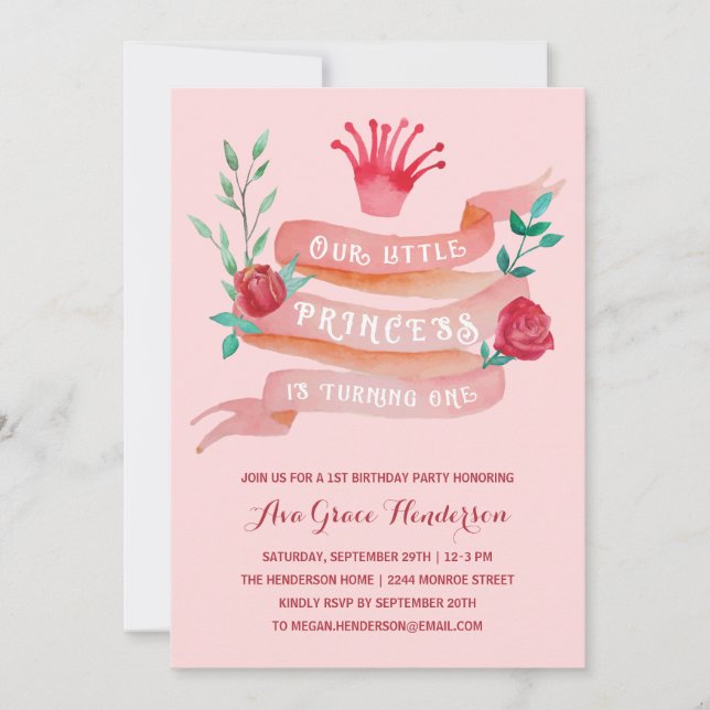 Rosa Fairy Tale Princess 1st Birthday Girl Inbjudningar (Framsida)