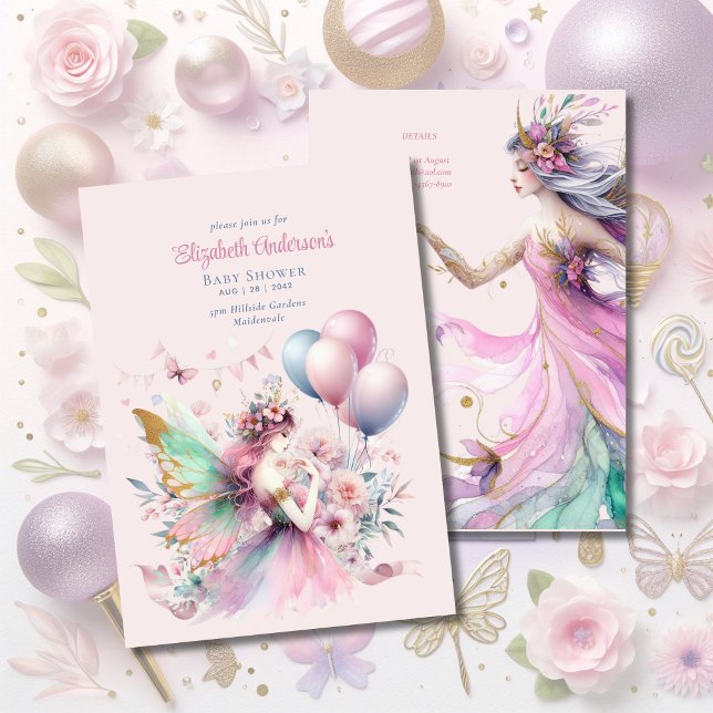 Rosa Fairy Tale Princess Ro Girls Baby Shower Inbjudningar (Skapare uppladdad)