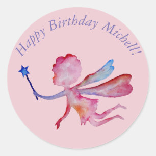 Rosa Fairy Watercolor DrawinClassic Round Sticker Runt Klistermärke