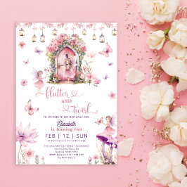 Rosa Fairy Wildbloms Birthday Inbjudningar