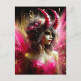 Rosa Fairy with Horns Mörk Fantasy Art Vykort