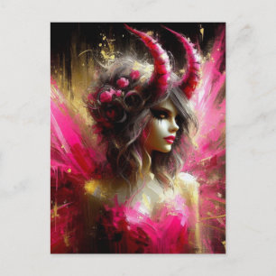 Rosa Fairy with Horns Mörk Fantasy Art Vykort