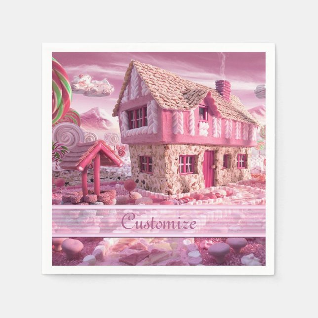 Rosa Fairytale Candy Cottage Napkins Pappersservett (Framsidan)