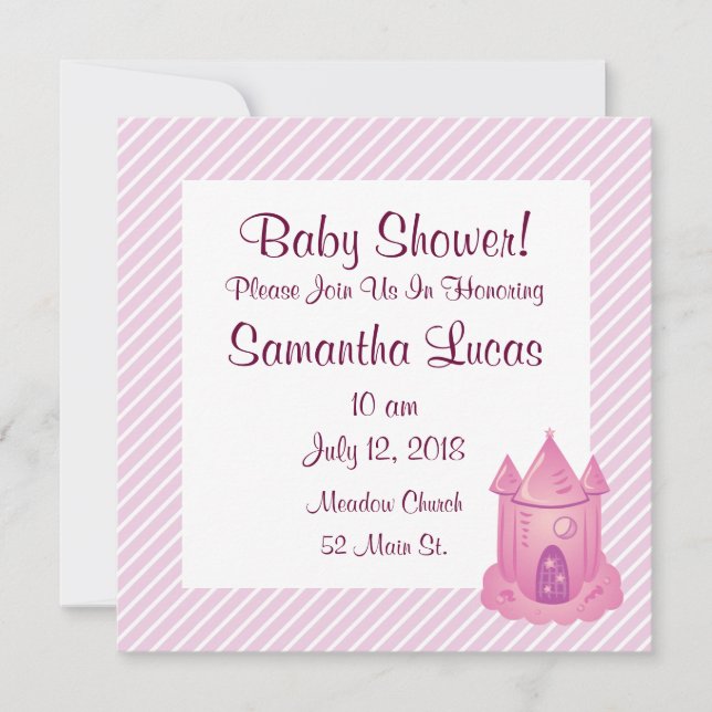 Rosa Fairytale Castle Baby Shower-inbjudningar Inbjudningar (Framsida)