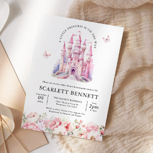 Rosa Fairytale Castle Blommigt Baby Shower Inbjudningar