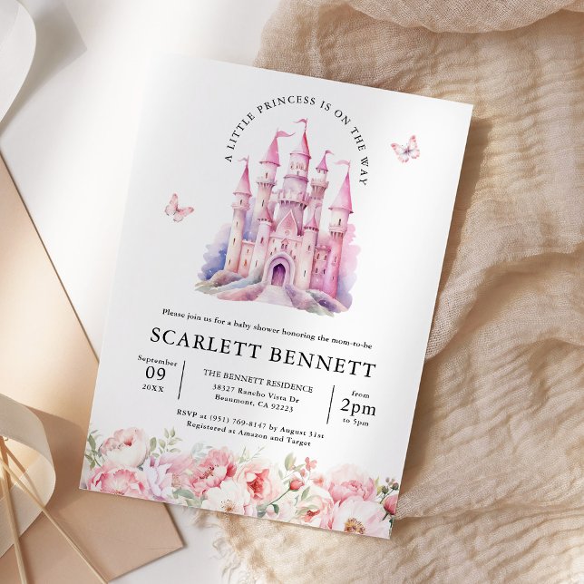  Rosa Fairytale Castle Blommigt Baby Shower Inbjudningar (Skapare uppladdad)