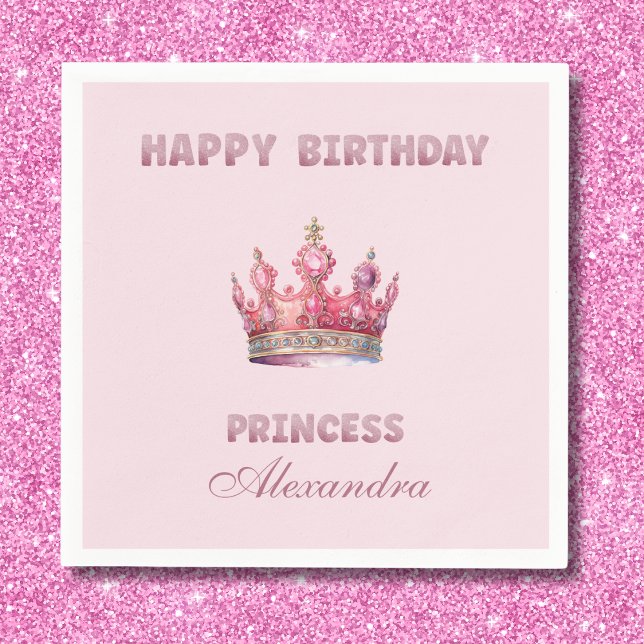 Rosa Fairytale Krona Princess Birthday Pappersservett (Skapare uppladdad)