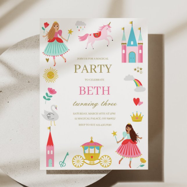 Rosa Fairytale Princess Girl Birthday-inbjudan Inbjudningar (Skapare uppladdad)