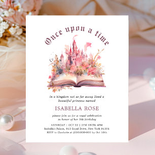 Rosa Fairytale Story Bok födelsedagsinbjudan