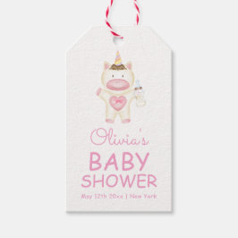 Rosa Fairytale Unicorn Flaska Baby Shower Presentetikett