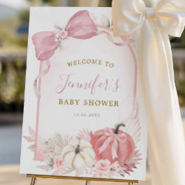 Rosa Fall Blommigt Coquette Pumpkin Välkomstskylt Poster