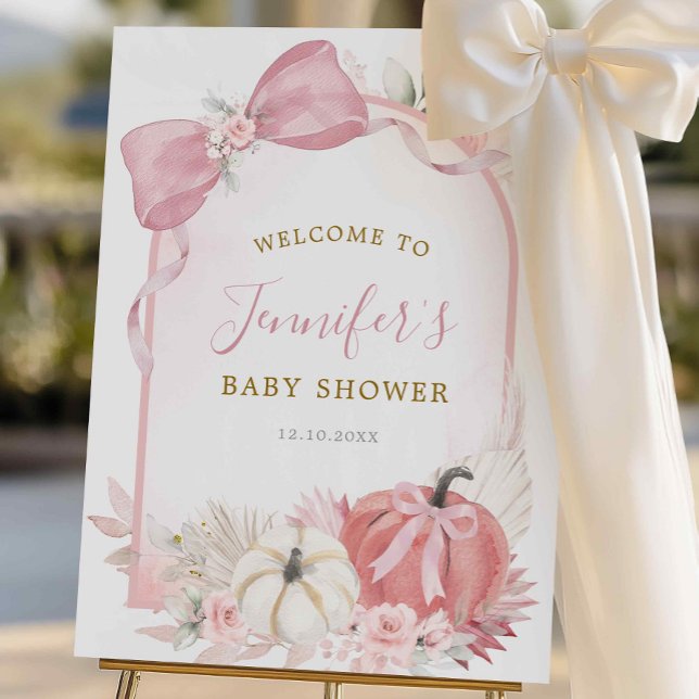 Rosa Fall Blommigt Coquette Pumpkin Välkomstskylt Poster (Skapare uppladdad)