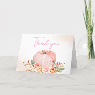 Rosa Fall Blommigt Pumpkin Baby Shower Tack Kort