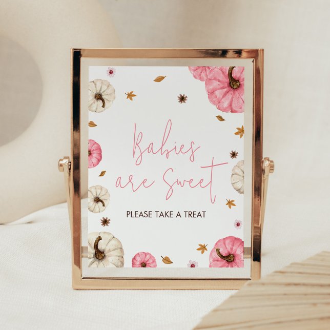 Rosa Fall Little Pumpkin Spädbarn är Sweet Poster (Girl Fall Pumpkin Baby Shower Babies are Sweet Sign)