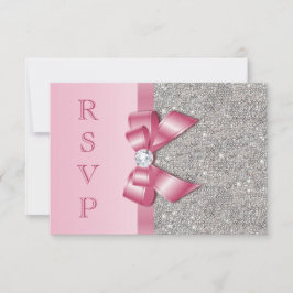 Rosa falsk bow & diamanter RSVP OSA Kort