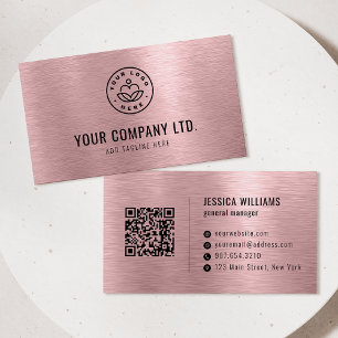Rosa falskt borstat metall professionell QR-kod Visitkort