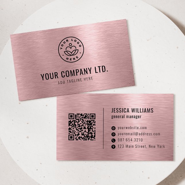 Rosa falskt borstat metall professionell QR-kod Visitkort (Skapare uppladdad)