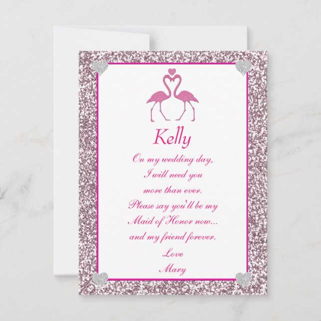 Rosa falskt glitter flamingo kärlek brudtjänstebud inbjudningar (Framsida)