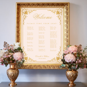 Rosa falskt guld alfabetisk sittplan för bröllop poster