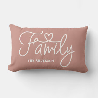 Rosa familj hjärtskrift monogram lumbarkudde