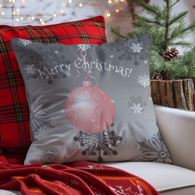 Rosa Fancy Juldekoration Kastkudde Kudde (Pink Fancy Christmas Ornament Throw Pillow)