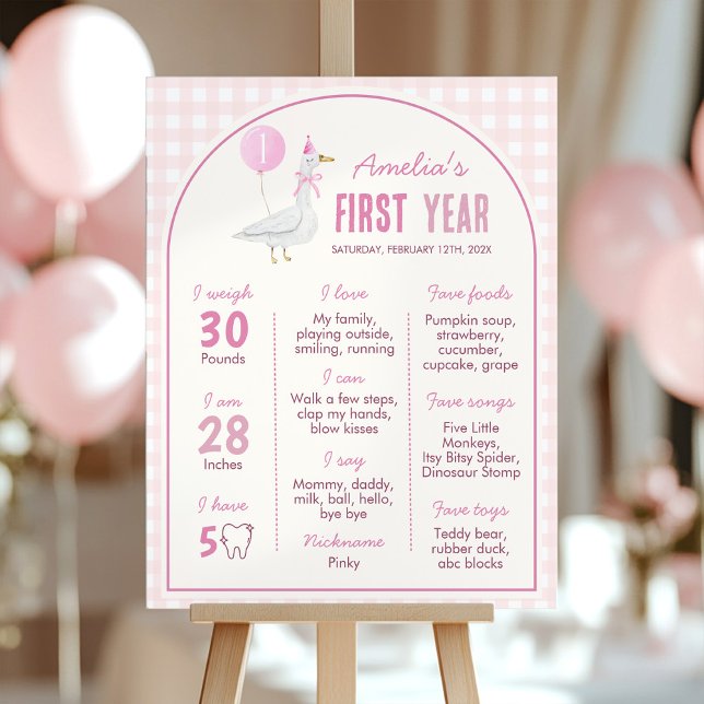 Rosa Fånig Goose Balloon Birthday Milestone Sign Poster (Skapare uppladdad)