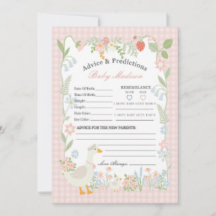 Rosa Fånig Goose Blommigt Gingham Advice for Baby Inbjudningar
