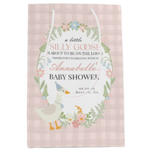 Rosa Fånig Goose Blommigt Gingham Baby Shower-favo