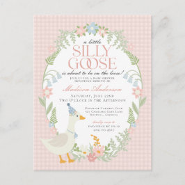 Rosa Fånig Goose Blommigt Gingham Baby Shower Vykort