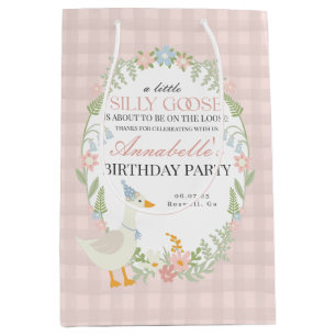 Rosa Fånig Goose Blommigt Gingham Birthday Favor
