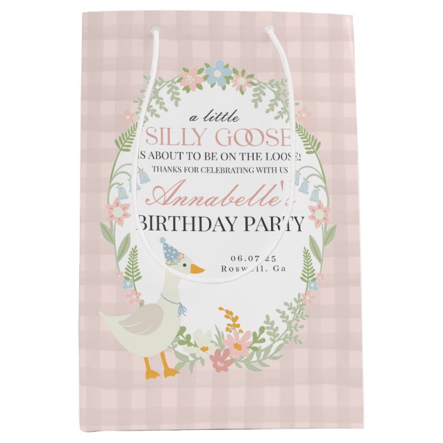 Rosa Fånig Goose Blommigt Gingham Birthday Favor (Framsidan)