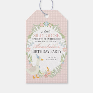 Rosa Fånig Goose Blommigt Gingham Birthday Favor Presentetikett