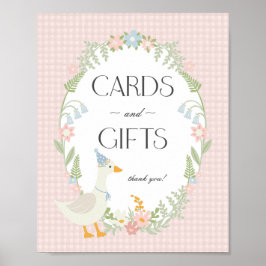 Rosa Fånig Goose Blommigt Gingham Cards and Gifts Poster