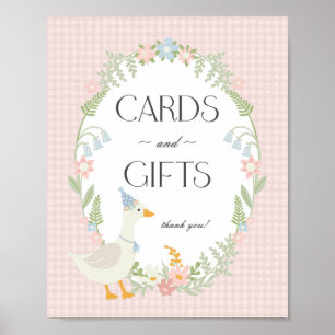 Rosa Fånig Goose Blommigt Gingham Cards and Gifts Poster
