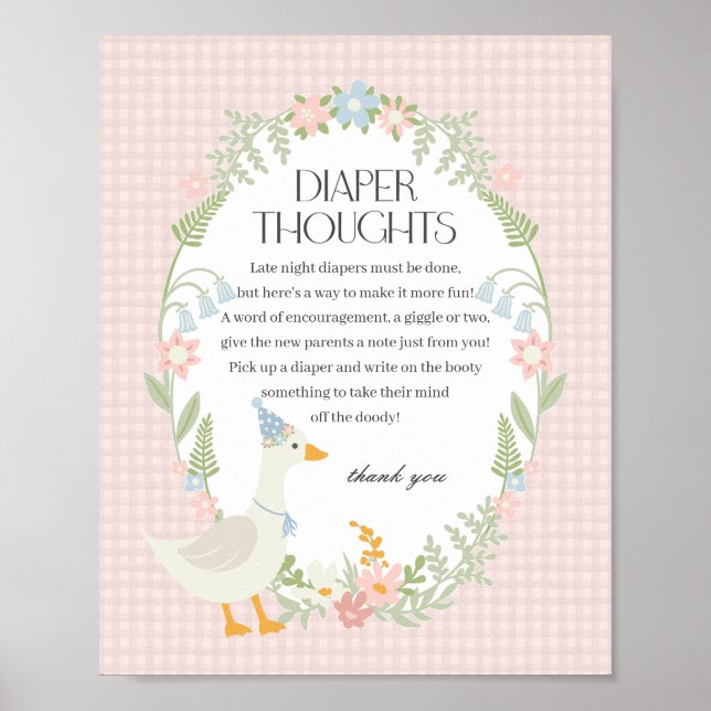 Rosa Fånig Goose Blommigt Gingham Diaper Thouaper Poster (Framsidan)