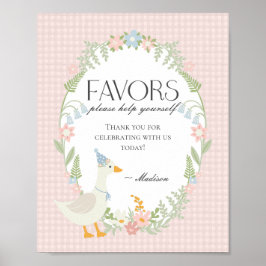 Rosa Fånig Goose Blommigt Gingham Favors Sign Poster