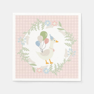 Rosa Fånig Goose Blommigt Gingham Papper Pappersservett
