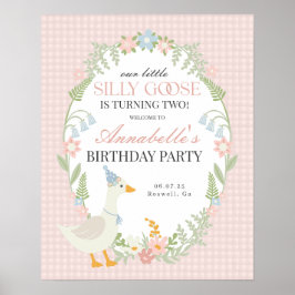 Rosa Fånig Goose Gingham Birthday Välkomstskylt Poster