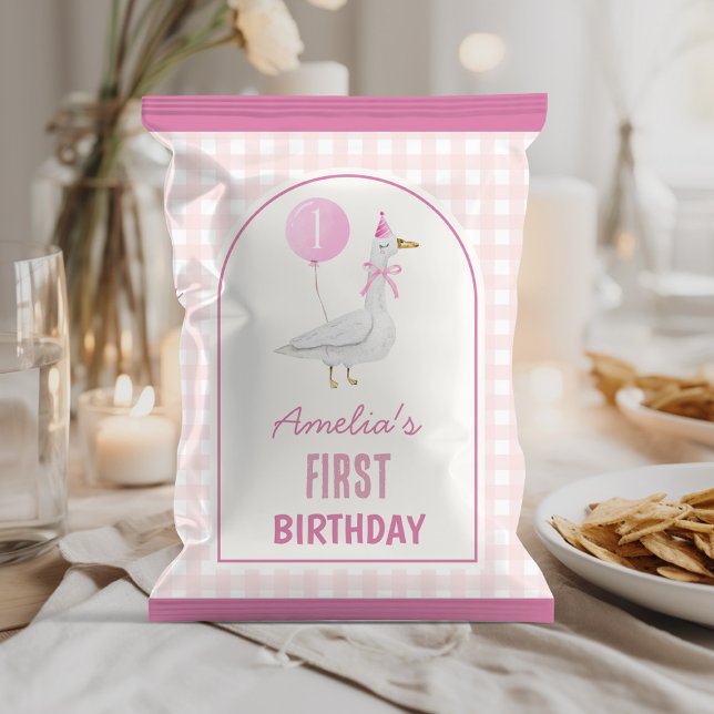 Rosa Fånig Goose Girl Birthday Chip Bag Wrapper Reklamblad (Skapare uppladdad)