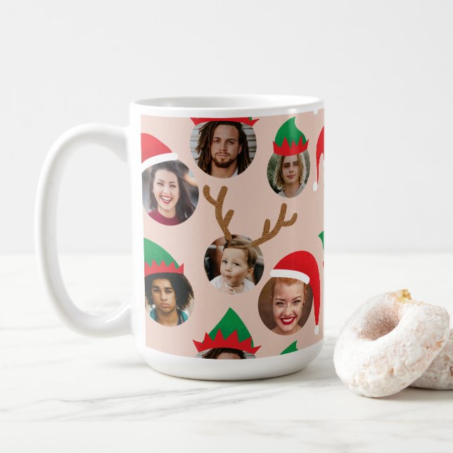  Rosa Fånig Jul Hat sex fotokollage Kaffemugg (Med munk)