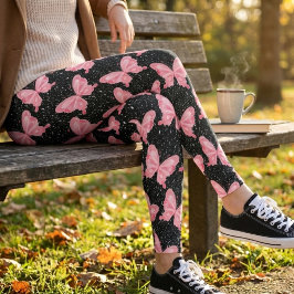 Rosa fantasifulla fjärilar på svart leggings