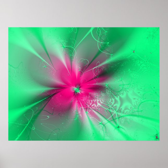 Rosa fantasinblomma på grönten, poster (Framsidan)